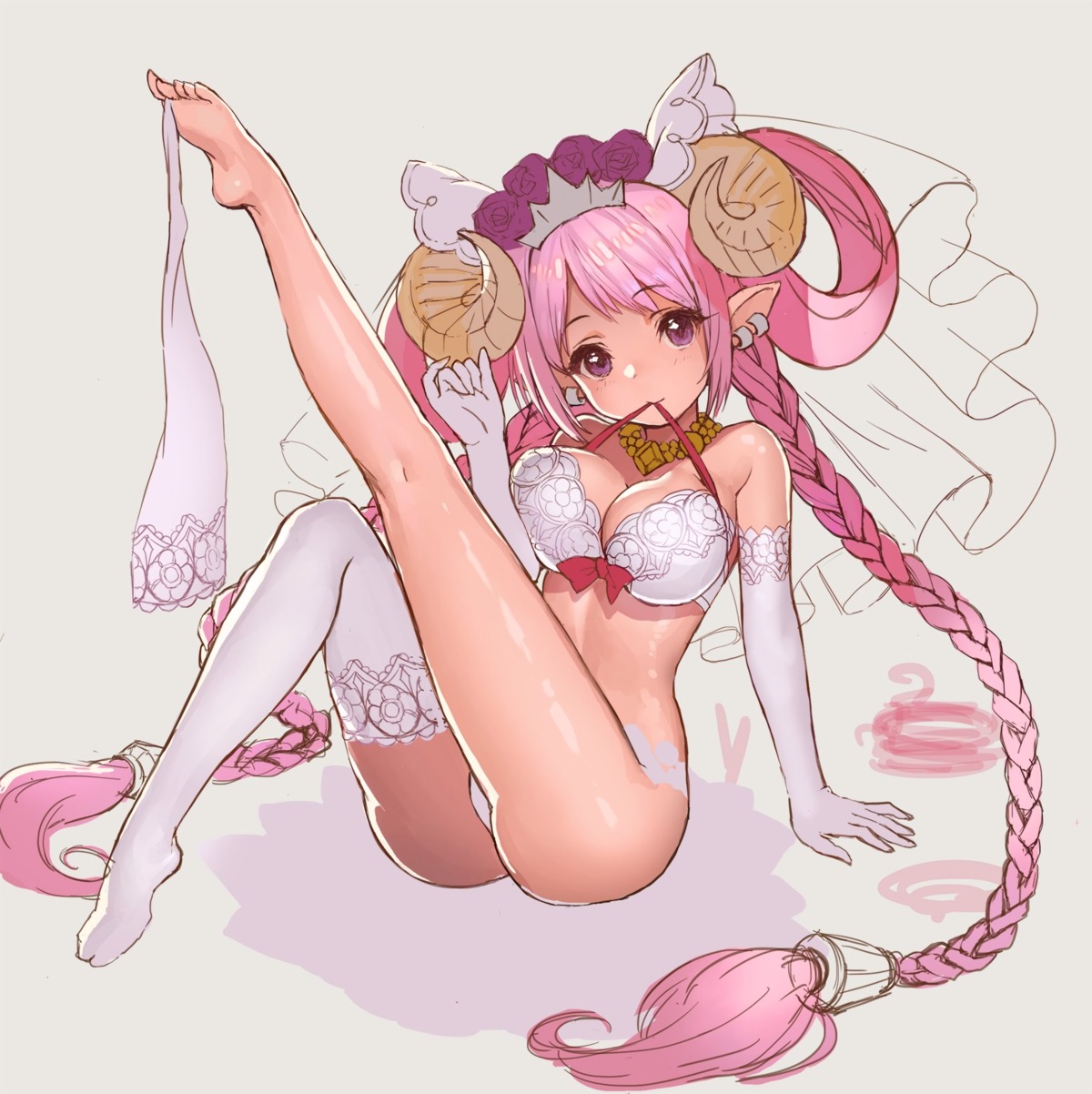 animal_ears bra cleavage horns pantsu teffish thighhighs