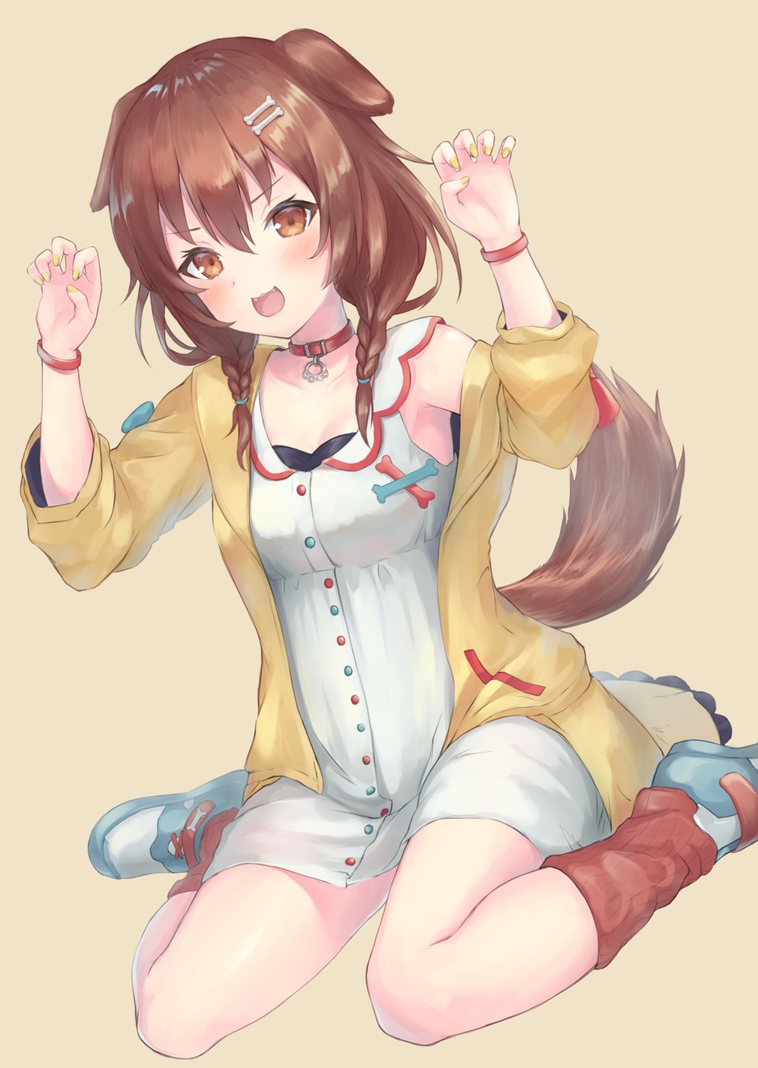 animal_ears cleavage dress hololive hololive_gamers inugami_korone inumimi parfait tail