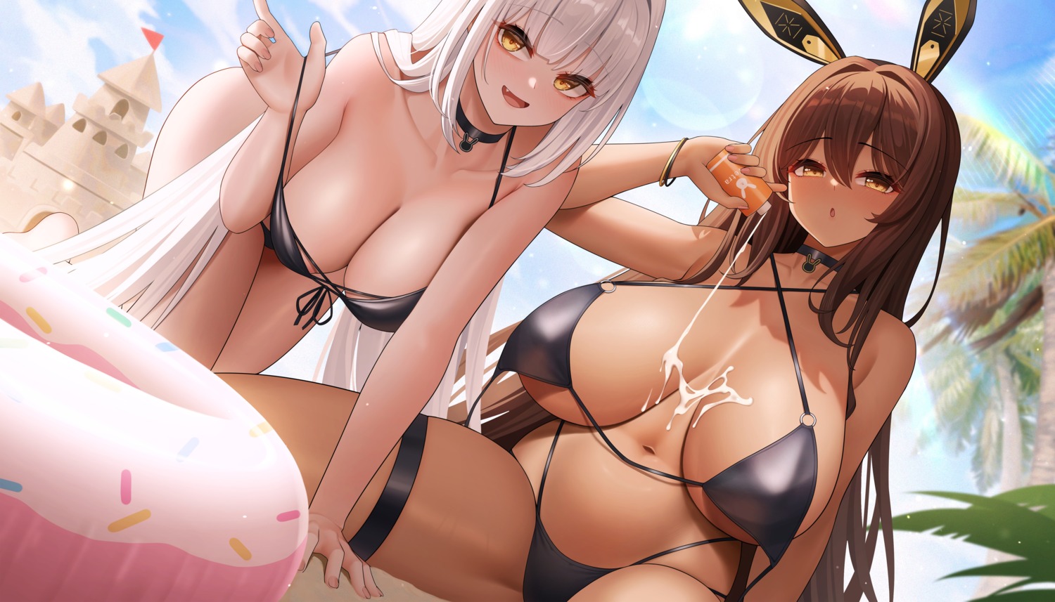 animal_ears bikini blanc_(nikke) bunny_ears cream garter goddess_of_victory:_nikke noir_(nikke) swimsuits undressing wei_xiao