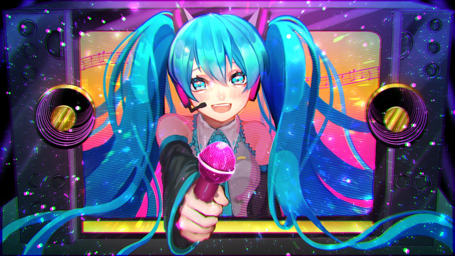 hatsune_miku headphones huu-cross vocaloid wallpaper