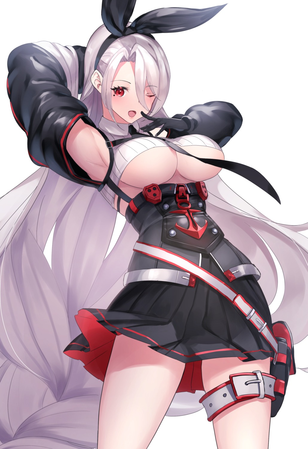 amano_hagoromo azur_lane garter no_bra prinz_heinrich_(azur_lane) skirt_lift underboob