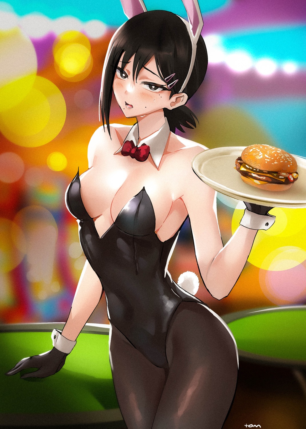 animal_ears bunny_ears bunny_girl chainsaw_man higashiyama_kobeni no_bra pantyhose tail tommy_(kingdukeee) waitress