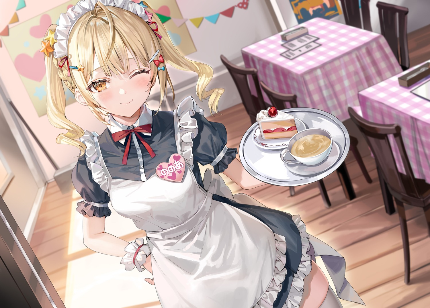 maid miyamae_nonoa momoko_(momopoco) thighhighs tokidoki_bosotto_roshia-go_de_dereru_tonari_no_alya-san waitress