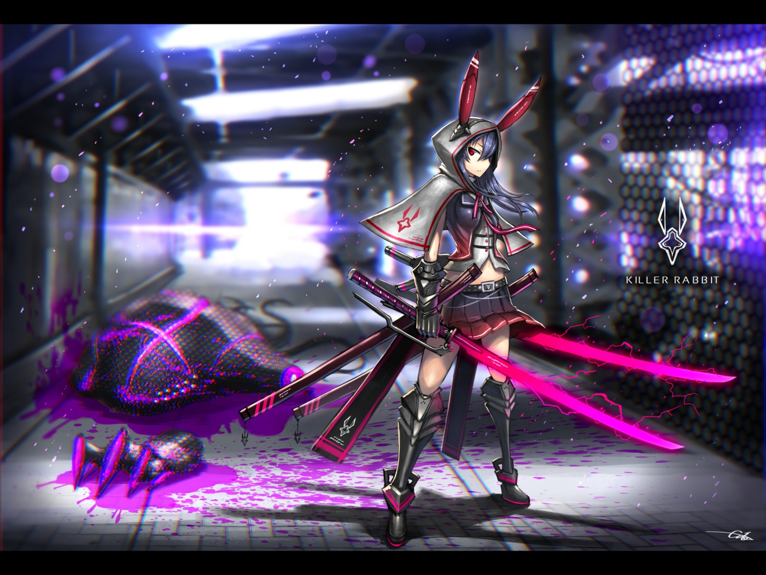 animal_ears armor bunny_ears gia monster sword