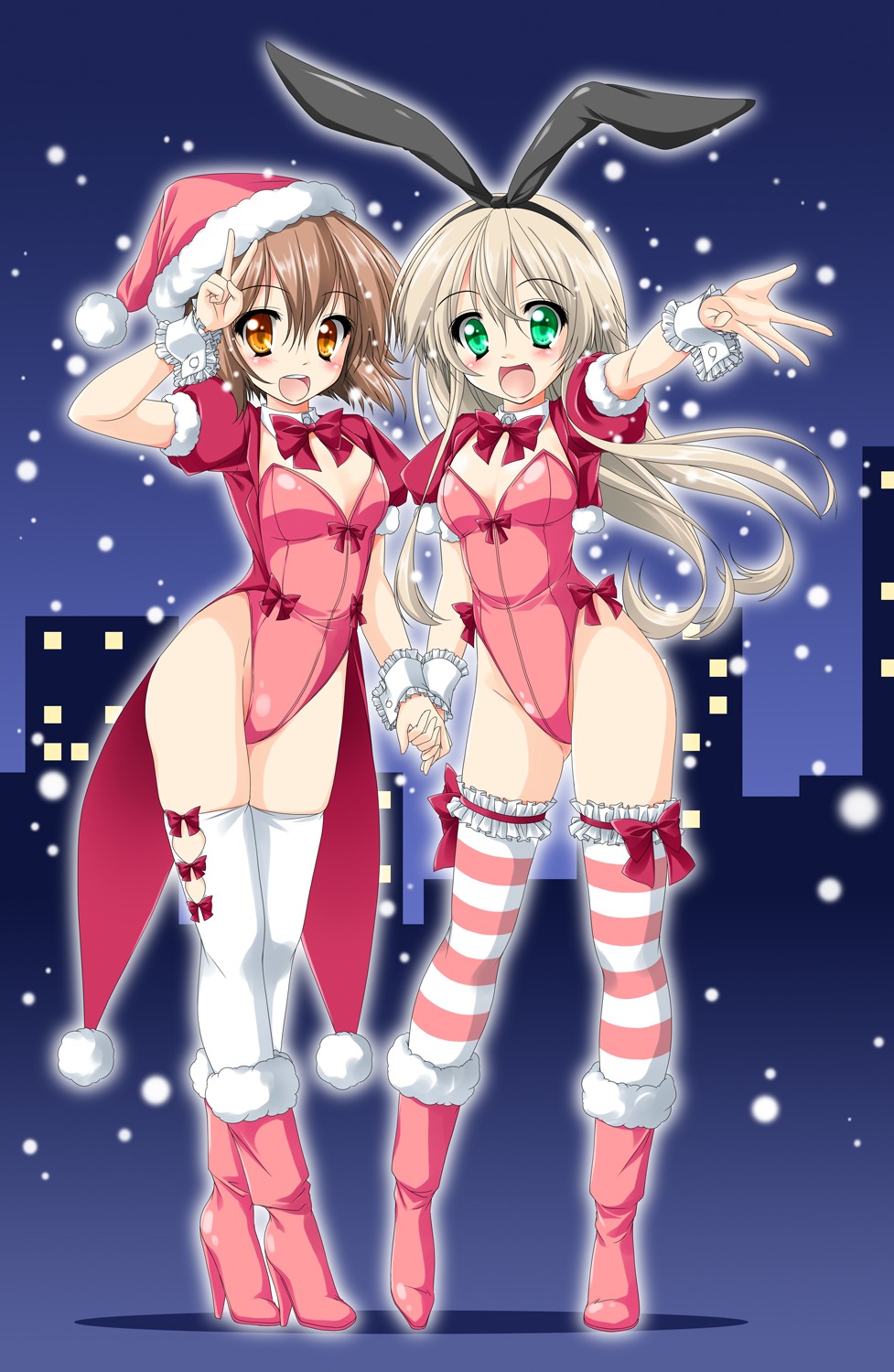 animal_ears bunny_ears bunny_girl christmas garter kamiya_tomoe kantai_collection shimakaze_(kancolle) thighhighs yukikaze_(kancolle)