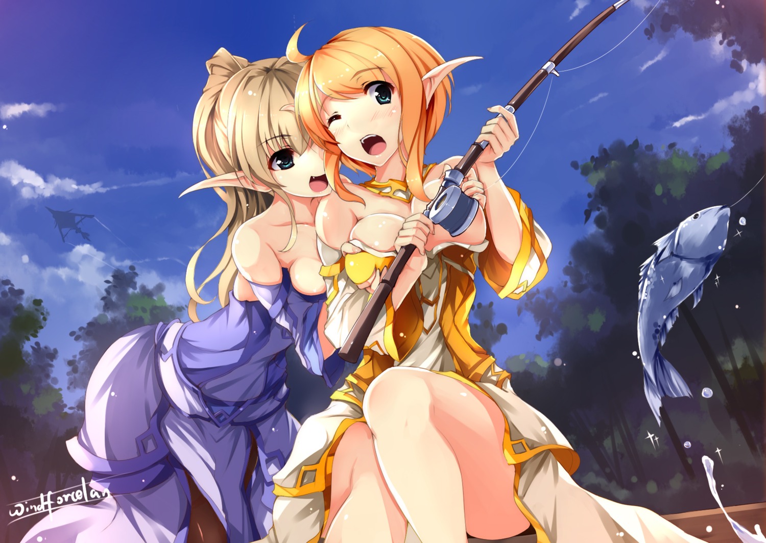 breast_grab cleavage dress elf pointy_ears windforcelan world_of_warcraft
