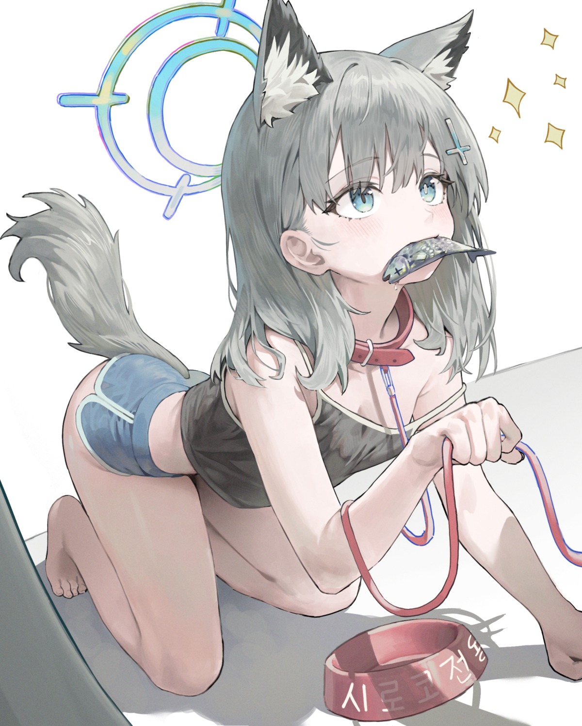 animal_ears blue_archive halo merong_(sou47897) nekomimi no_bra sunaookami_shiroko tail