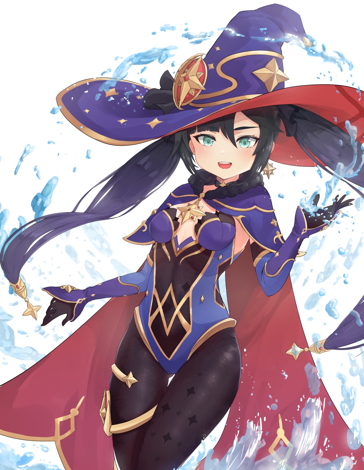 garter genshin_impact leotard mona_megistus no_bra pantyhose witch zhang_tian