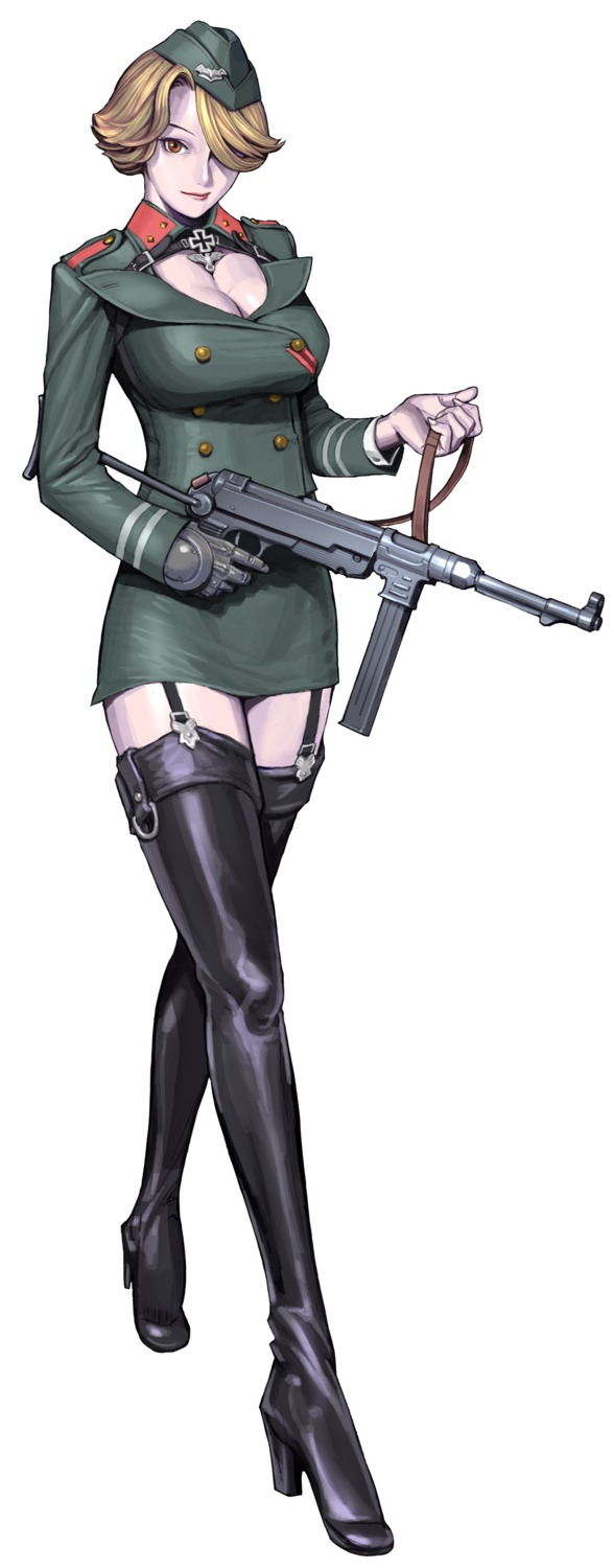 cleavage gun operation_darkness stockings thighhighs uniform