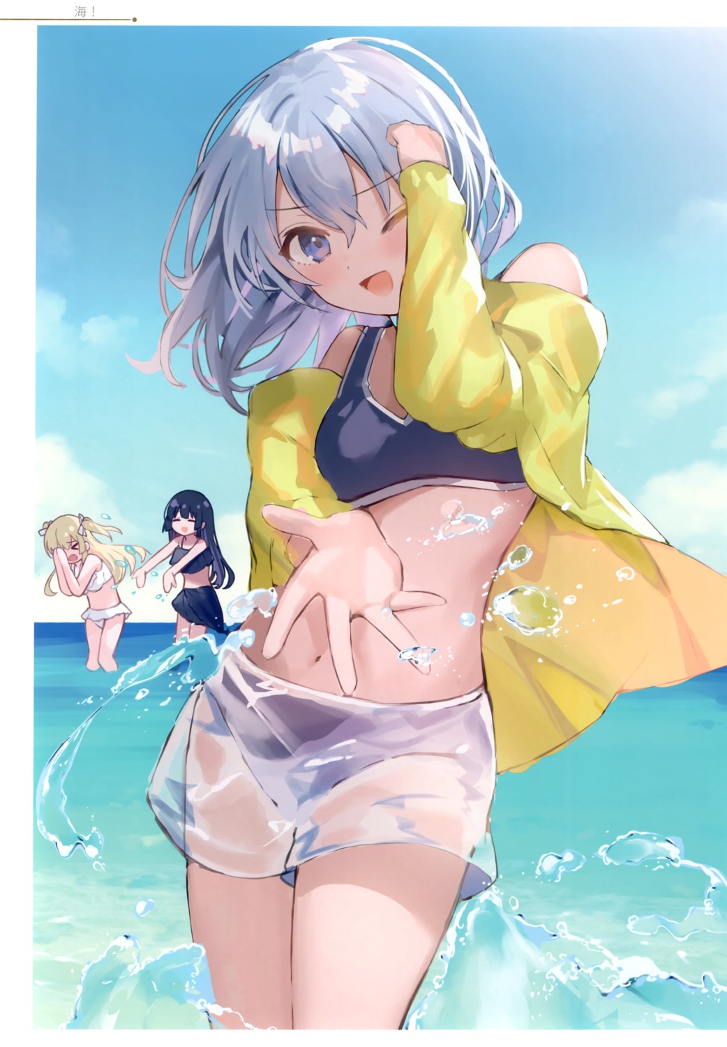 bikini dandakadan kanda_done open_shirt see_through swimsuits wet wet_clothes