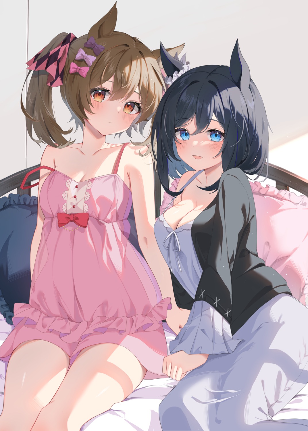 animal_ears dress eishin_flash_(umamusume) etesumsom no_bra smart_falcon_(umamusume) uma_musume_pretty_derby