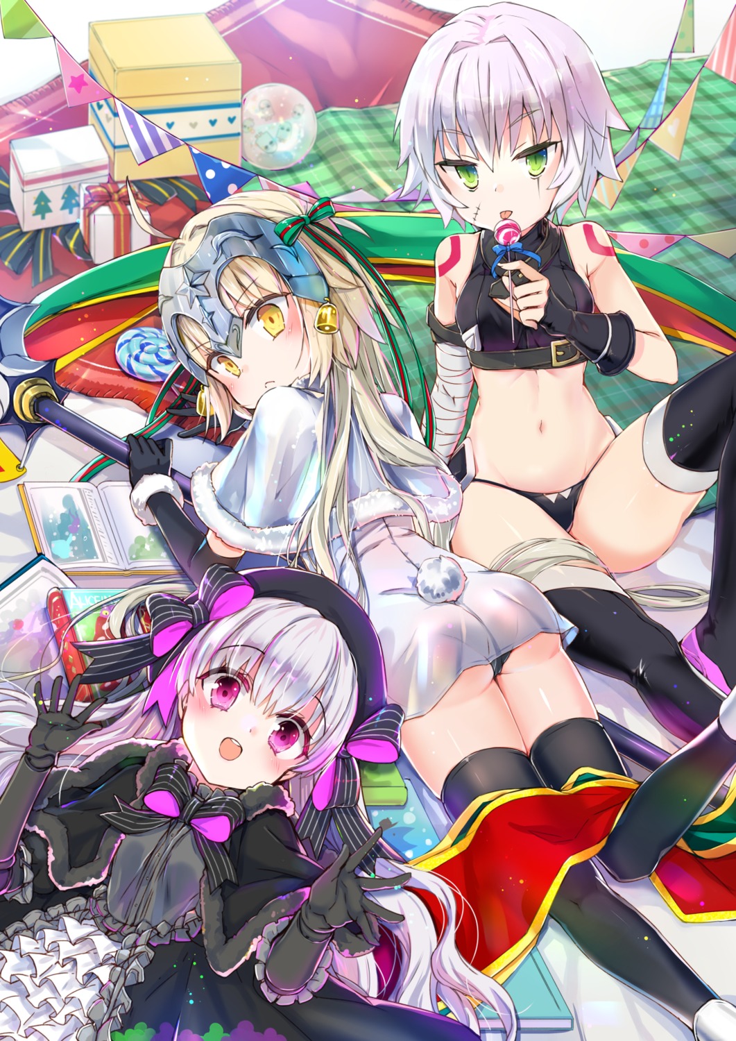 ass bandages fate/extra fate/grand_order fate/stay_night jack_the_ripper jeanne_d'arc_alter_santa_lily nursery_rhyme_(fate/extra) pantsu tail tattoo thighhighs weapon young-in