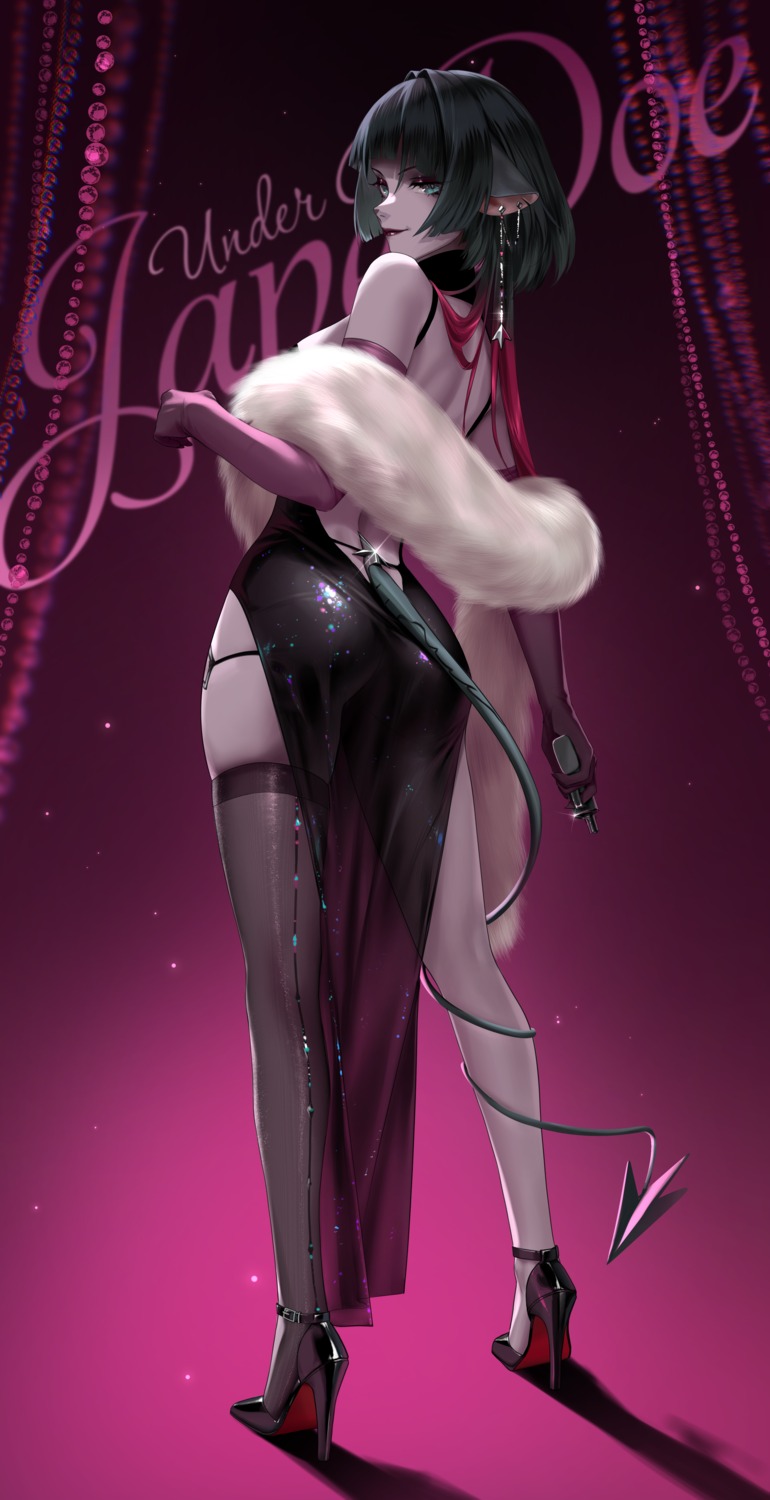 animal_ears ass dress heels jane_doe m_alexa no_bra see_through tail thighhighs zenless_zone_zero