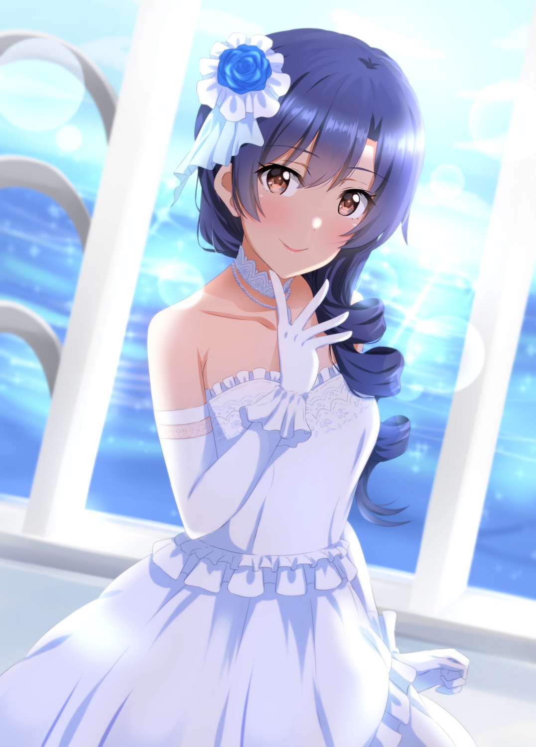 dress kisaragi_chihaya lieass no_bra the_idolm@ster wedding_dress