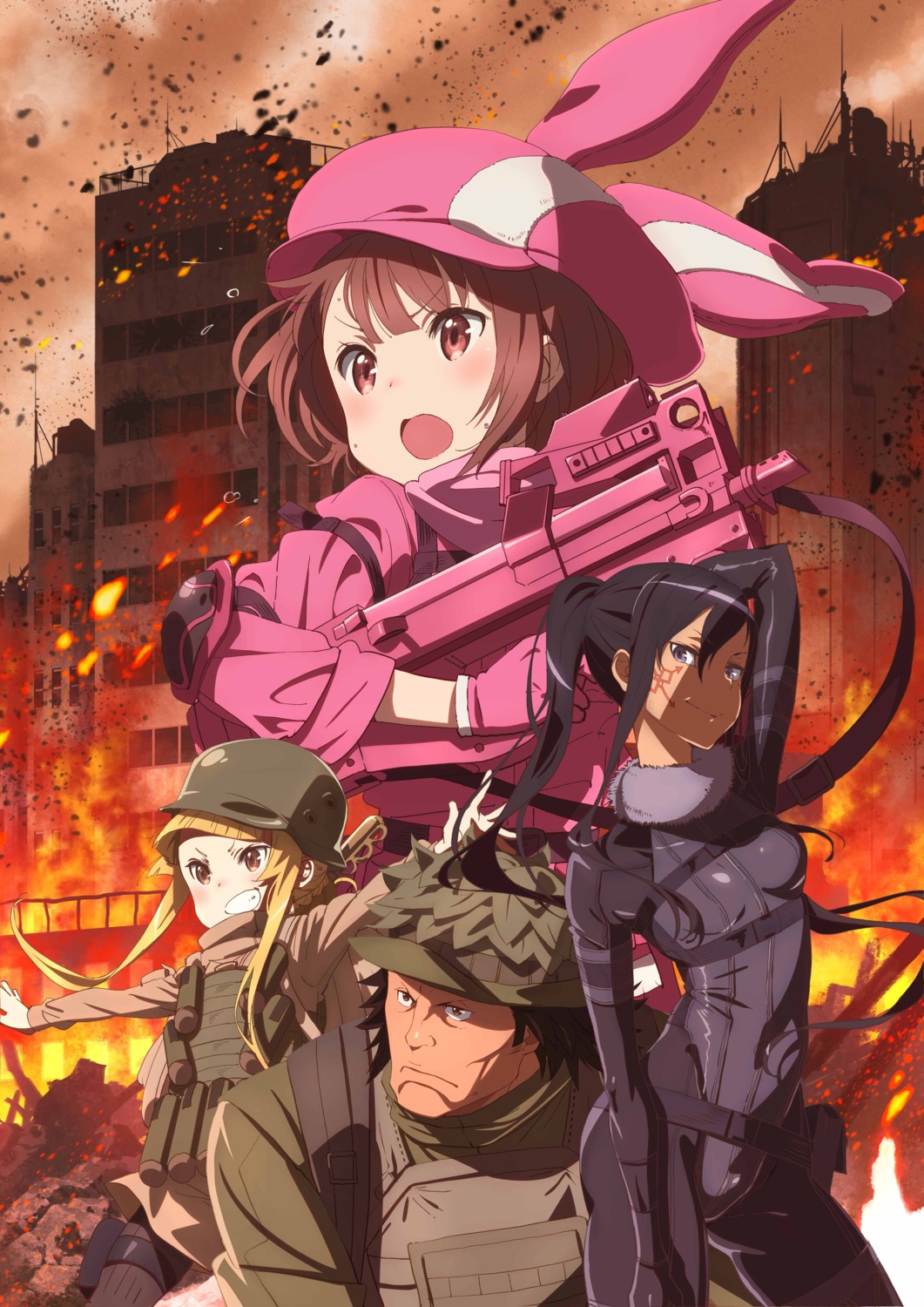 asougi_goushi bodysuit fukaziroh gun kanzaki_elsa kohiruimaki_karen llenn m pitohui possible_duplicate shinohara_miyu sword_art_online_alternative:_gun_gale_online tagme tattoo uniform