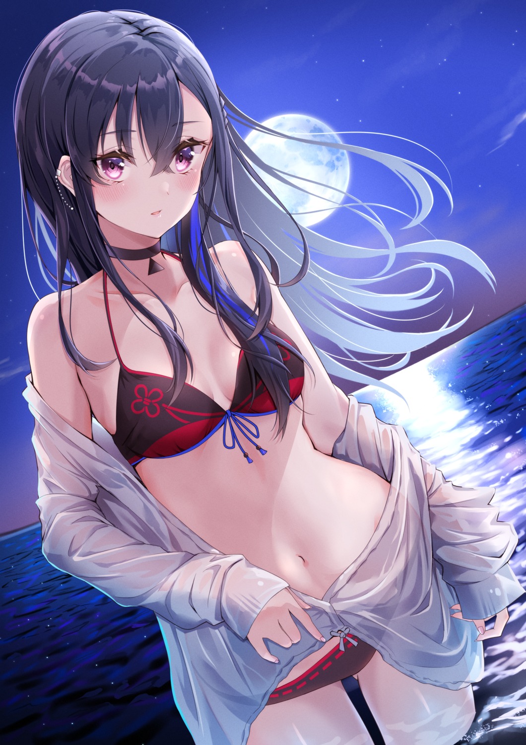 bikini ichinose_uruha lupinus_virtual_games open_shirt see_through swimsuits toki_(toki_ship8) vspo! wet wet_clothes