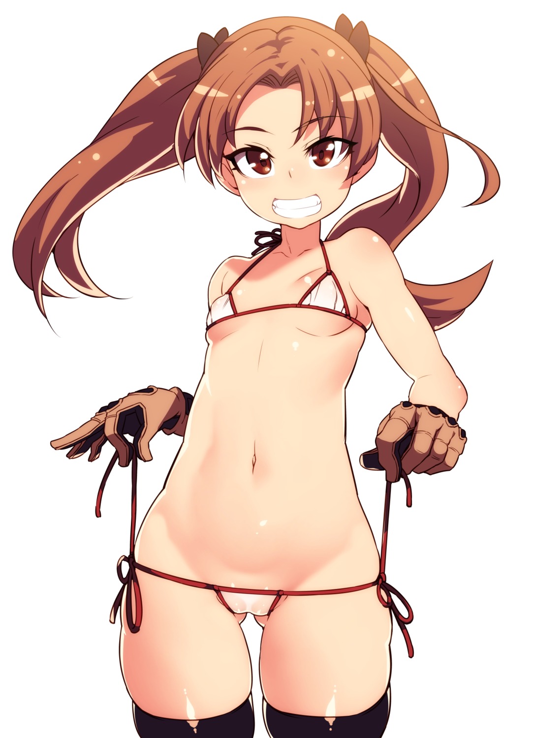 bikini cameltoe erect_nipples girls_und_panzer kadotani_anzu loli swimsuits tasaka_shinnosuke thighhighs undressing