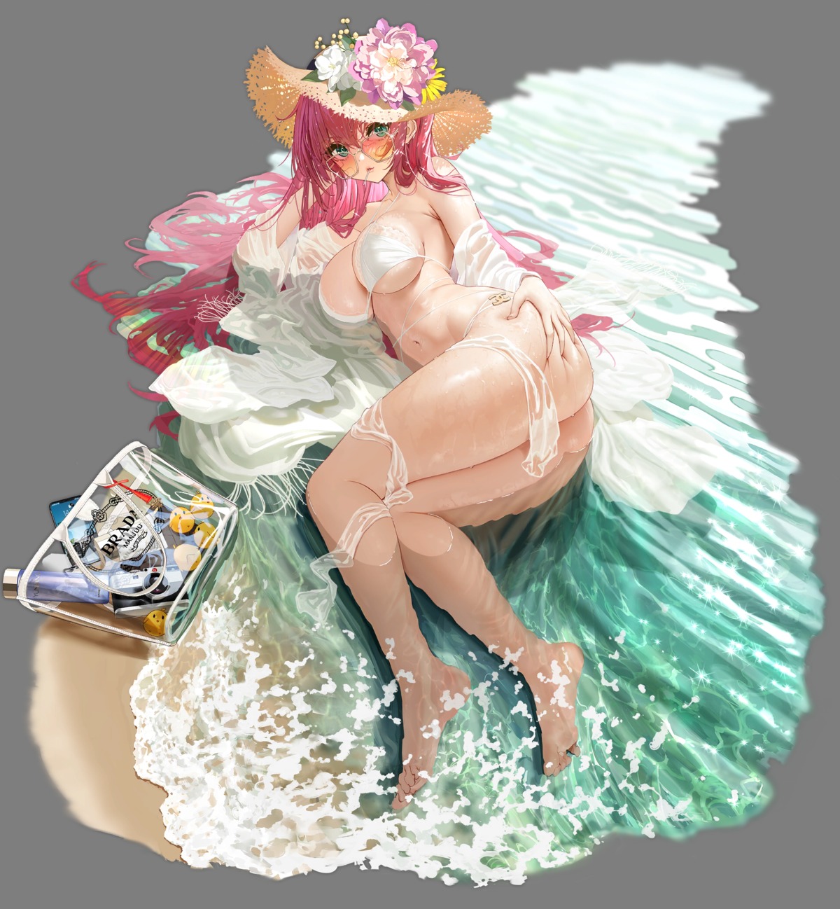 ass azur_lane bikini manjuu_(azur_lane) megane see_through surcouf_(azur_lane) swimsuits thong transparent_png wet wet_clothes yunsang