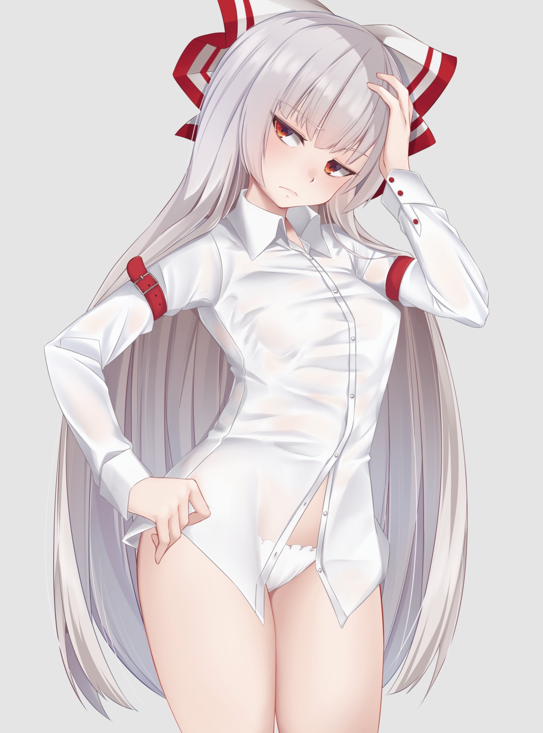 dress_shirt fujiwara_no_mokou paburisiyasu pantsu see_through touhou