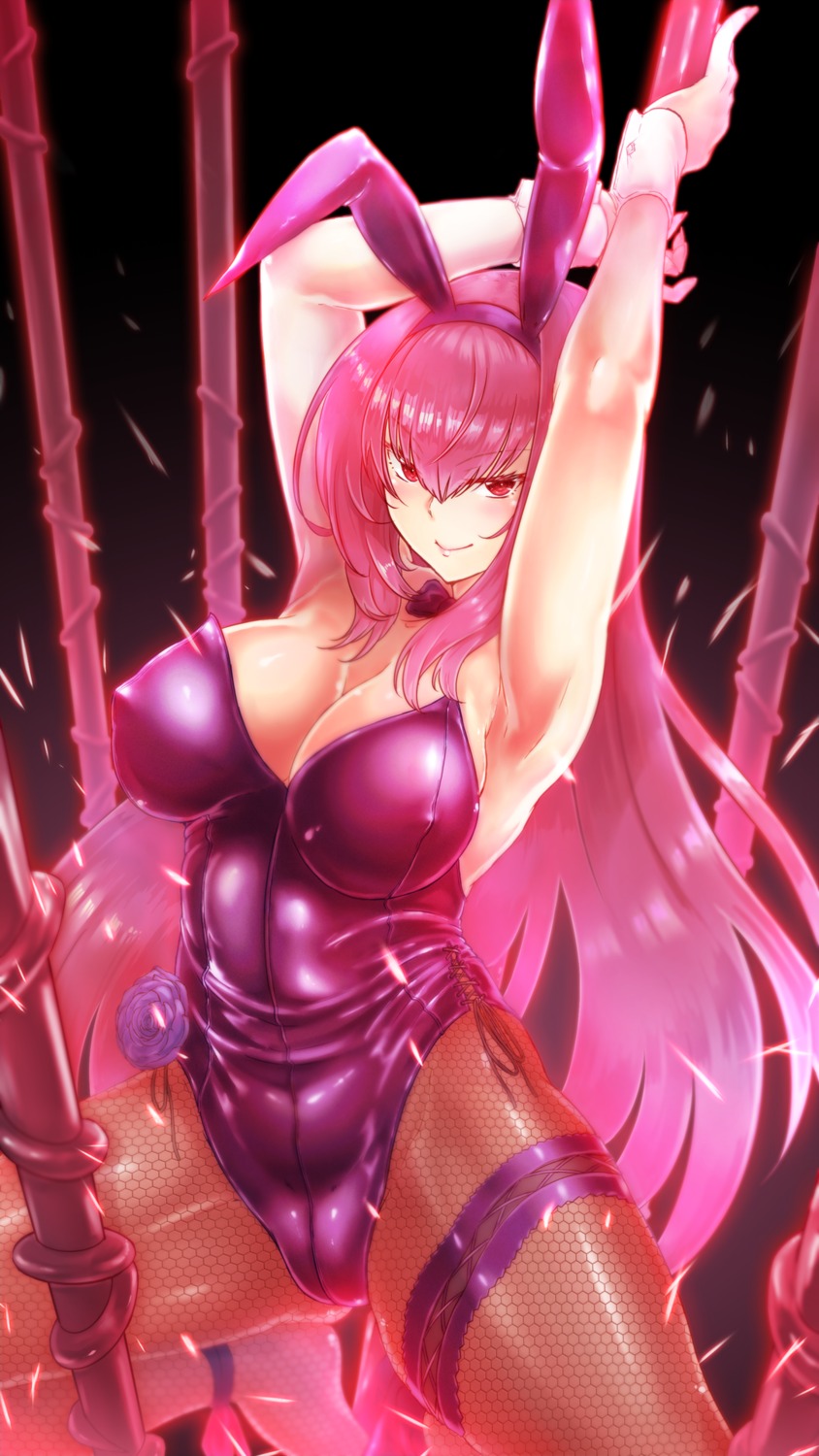 animal_ears bunny_ears bunny_girl cameltoe erect_nipples fate/grand_order fishnets garter pantyhose renkon_(s36tereste) scathach_(fate/grand_order) weapon