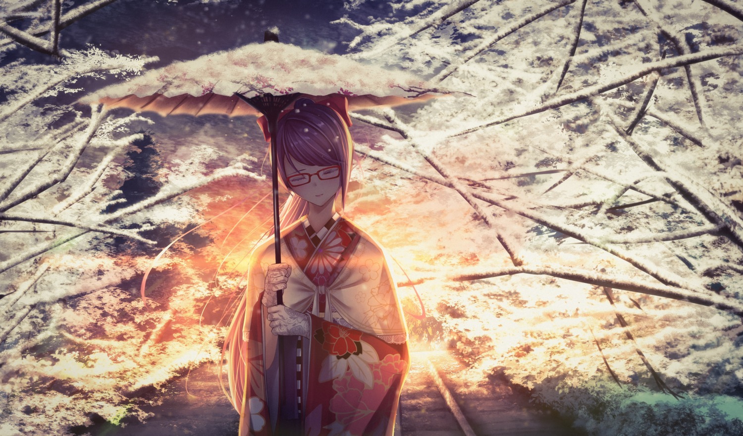 gundou_mirei kimono megane nijisanji rai_(newtype_xm-x1) umbrella