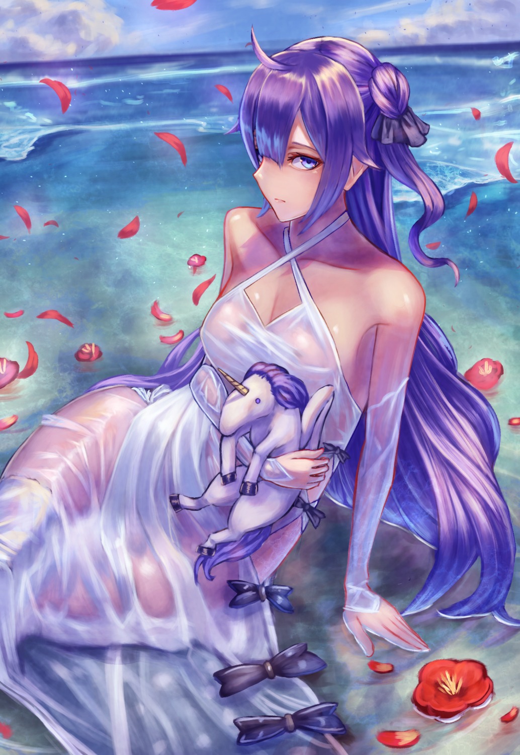 azur_lane dress gore_(white_gore) no_bra see_through unicorn_(azur_lane) wet wet_clothes