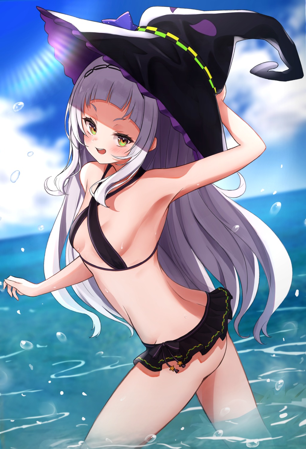 bikini_top higashigure hololive murasaki_shion skirt_lift swimsuits wet witch