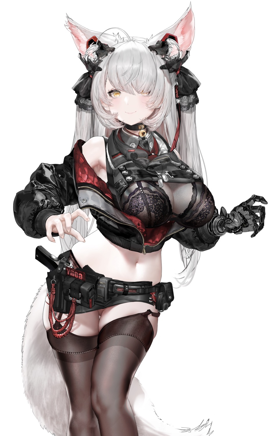 animal_ears bra gun open_shirt pantsu stockings tail thighhighs xlnosearch_(xlxiaoluodiaofa)