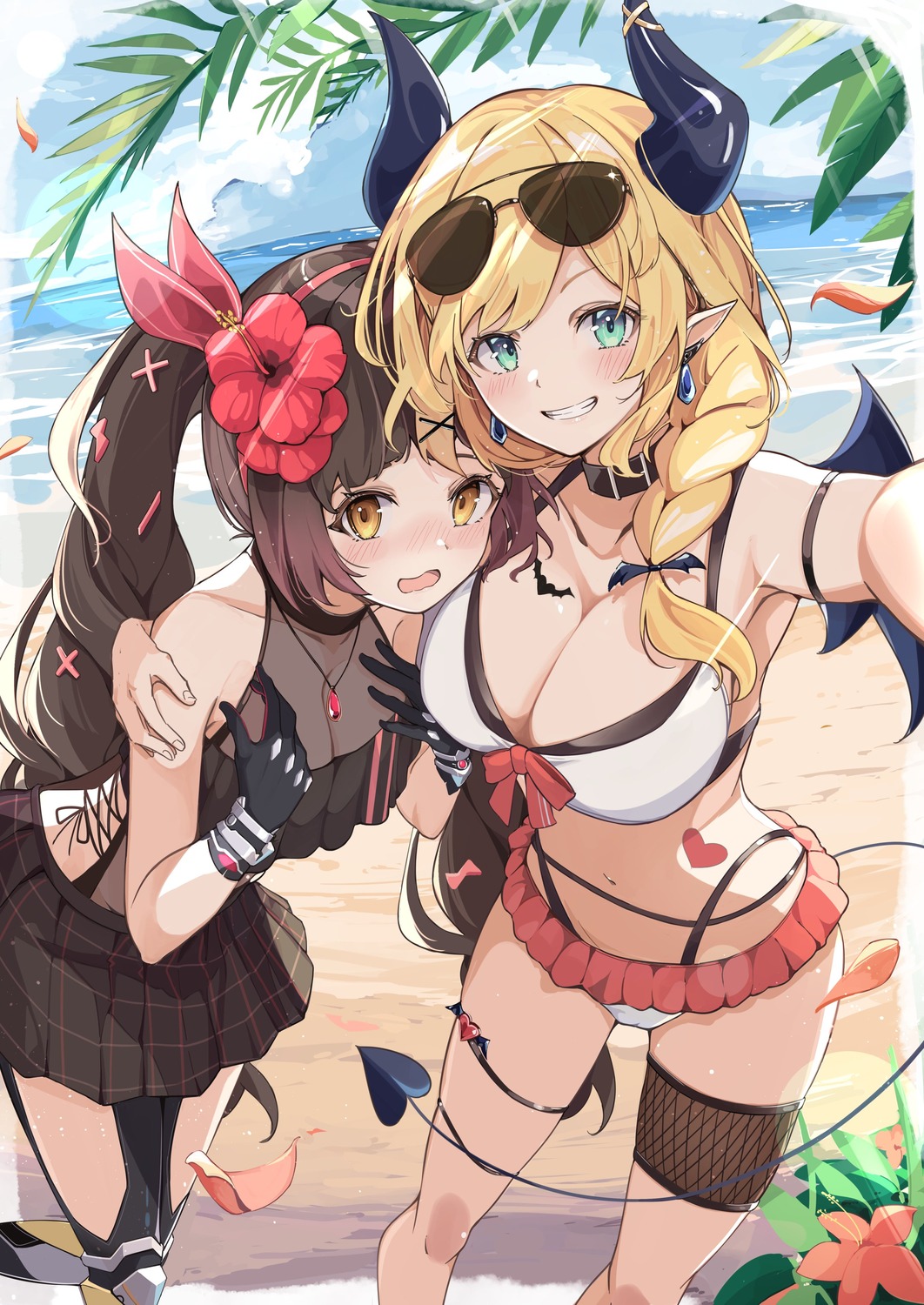 anbasa bikini cameltoe fishnets garter hololive horns megane pointy_ears roboco-san see_through selfie swimsuits tail tattoo wings yuzuki_choco