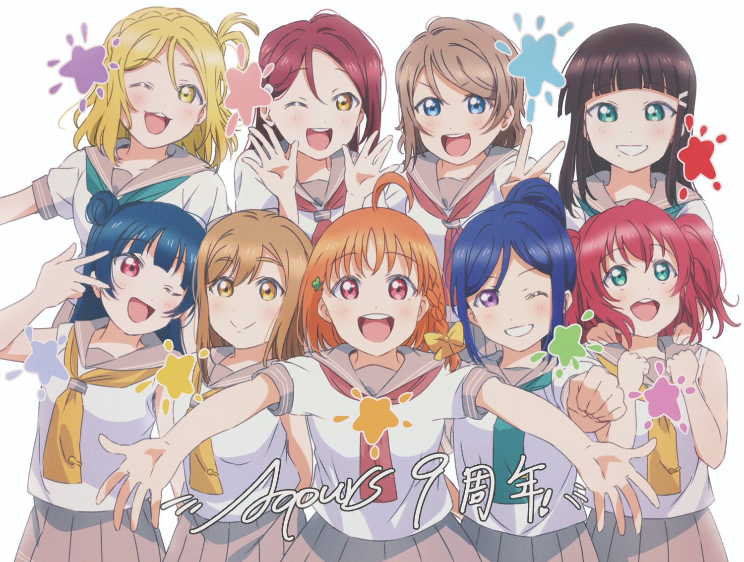 kunikida_hanamaru kurosawa_dia kurosawa_ruby love_live!_sunshine!! matsuura_kanan ohara_mari sakurauchi_riko seifuku takami_chika tsushima_yoshiko watanabe_you yuchi_(salmon-1000)