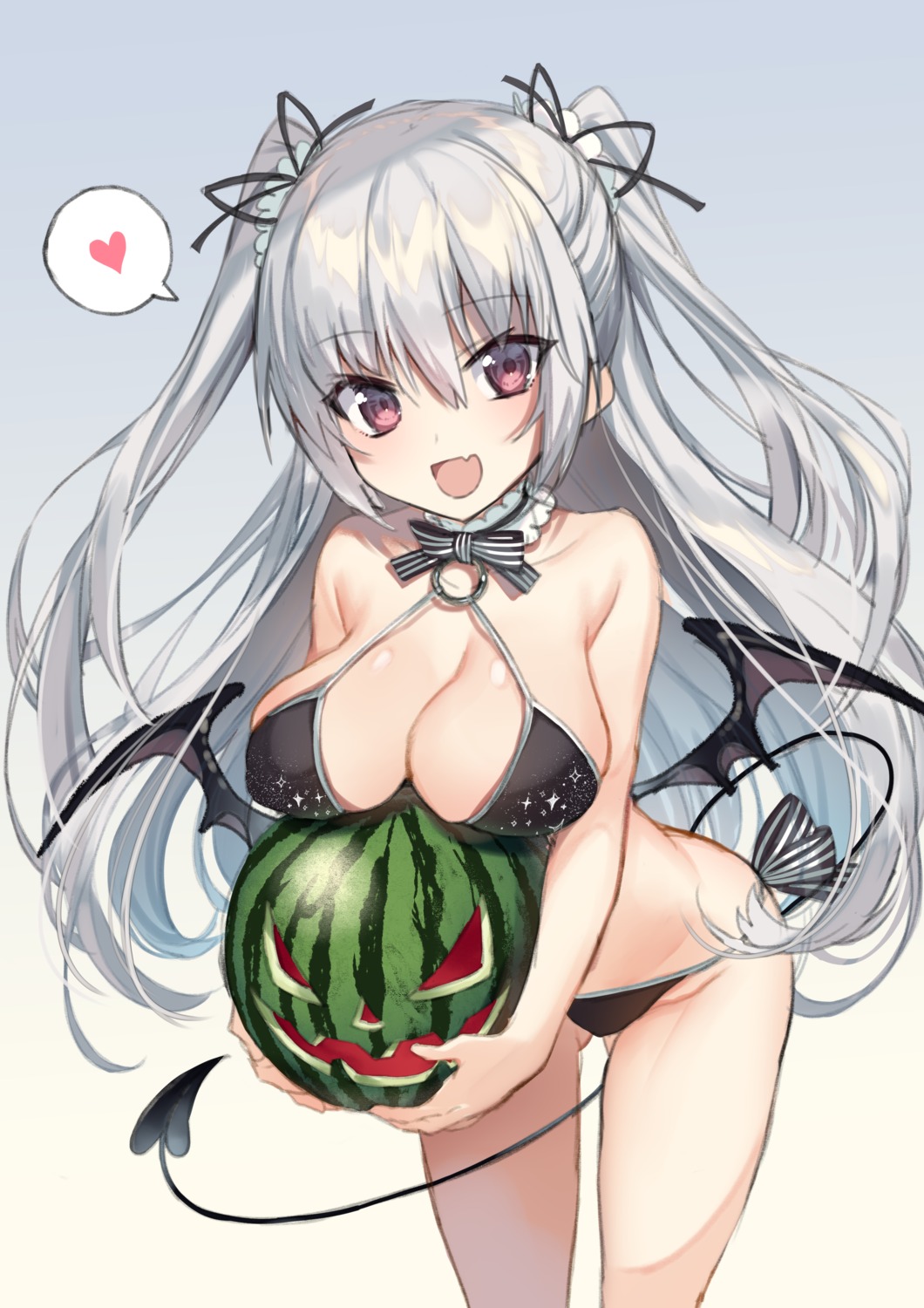 bikini breast_hold devil halloween swimsuits tail wings yusano