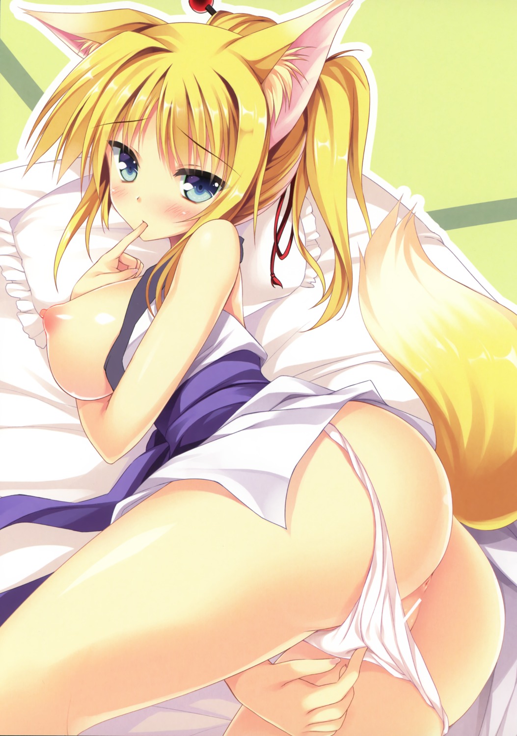 animal_ears anus ass breasts censored dog_days kitsune marvelous_grace nipples no_bra open_shirt panty_pull tail tateha yukata yukikaze_panettone