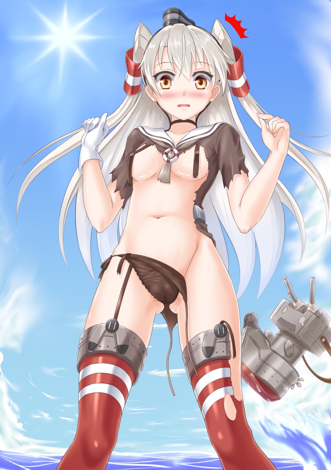 amatsukaze_(kancolle) breasts cameltoe kantai_collection kyamu loli no_bra pantsu panty_pull rensouhou-kun stockings string_panties thighhighs torn_clothes wardrobe_malfunction