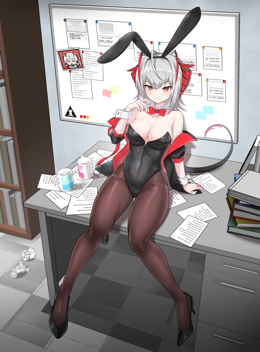 animal_ears arknights bunny_ears bunny_girl gomrang heels horns no_bra pantyhose tail w_(arknights)