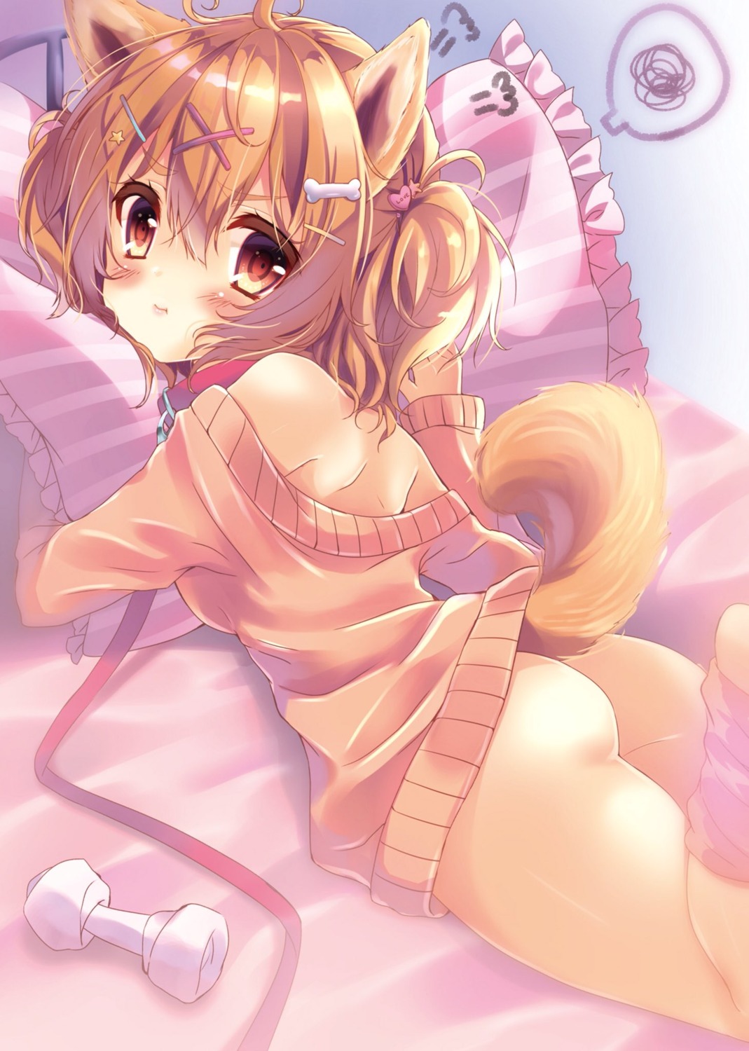 animal_ears ass bottomless honoka_(moe-moeko) sweater tail