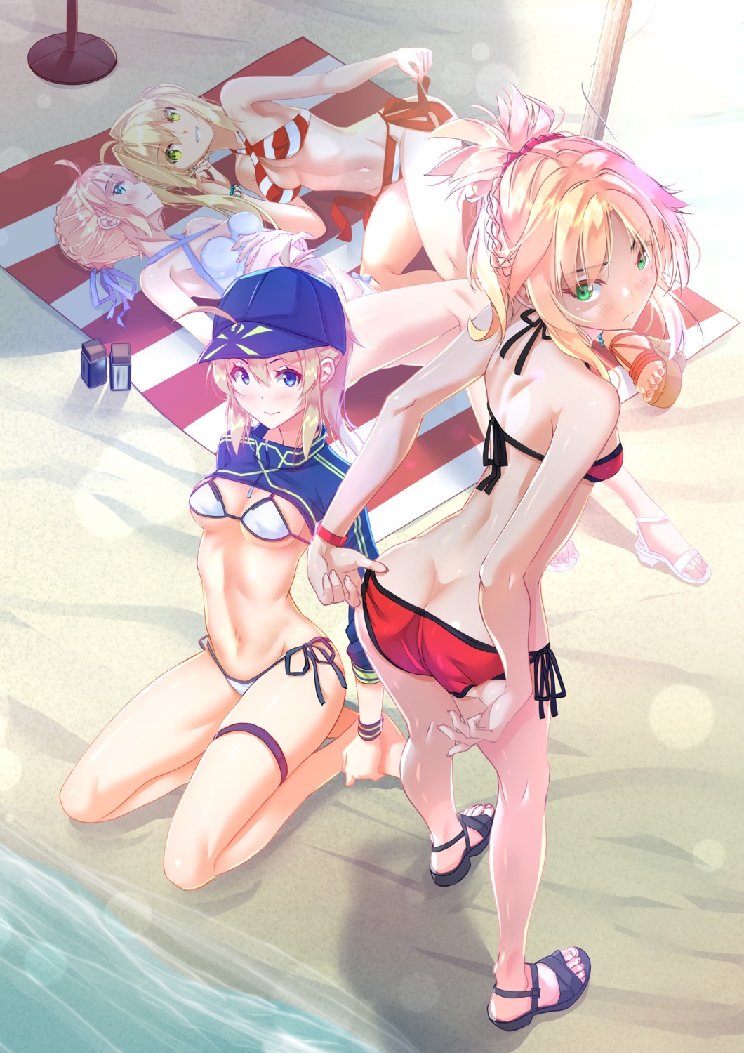 ass bikini fate/grand_order garter heroine_xx mordred_(fate) panty_pull saber saber_extra swimsuits sydus undressing