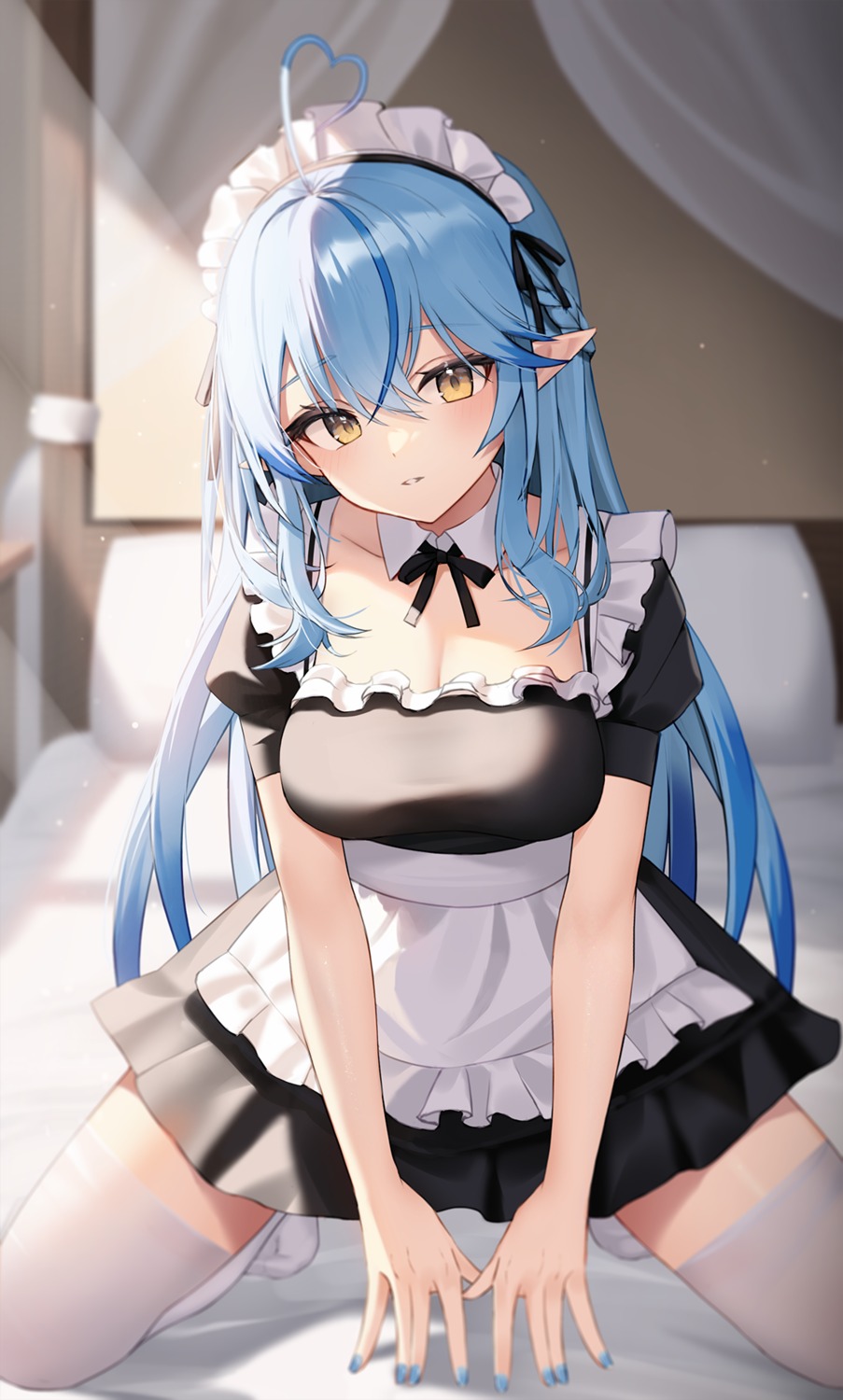 elf hololive maid pointy_ears thighhighs thomas_8000 yukihana_lamy