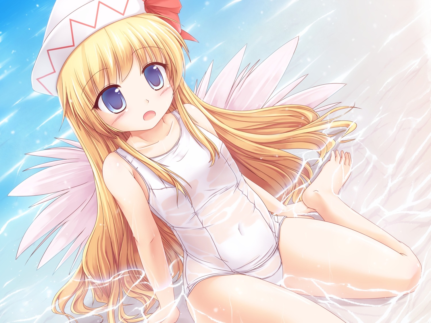 lily_white loli lzh school_swimsuit see_through swimsuits touhou wet wet_clothes wings