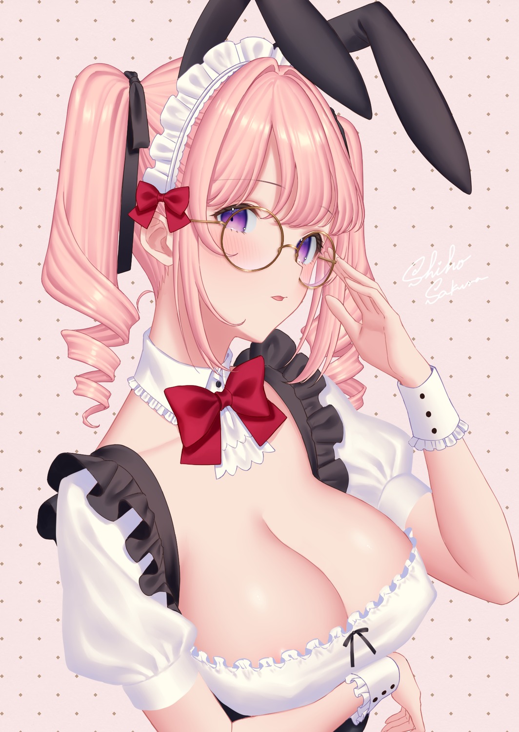 animal_ears bunny_ears maid megane no_bra sakura_shiho