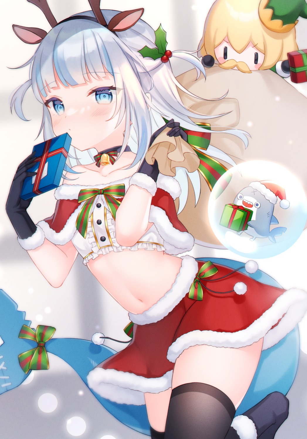 animal_ears christmas gawr_gura hololive hololive_english horns shouu-kun tail thighhighs