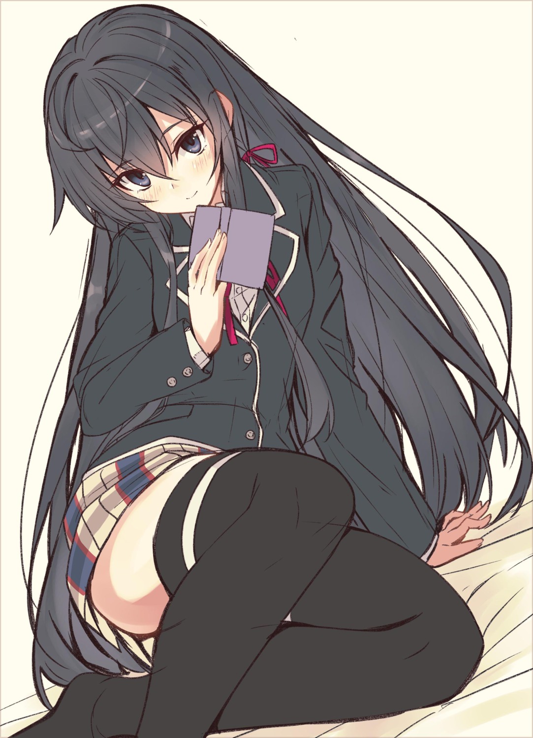 saiki_rider seifuku skirt_lift thighhighs yahari_ore_no_seishun_lovecome_wa_machigatteiru. yukinoshita_yukino