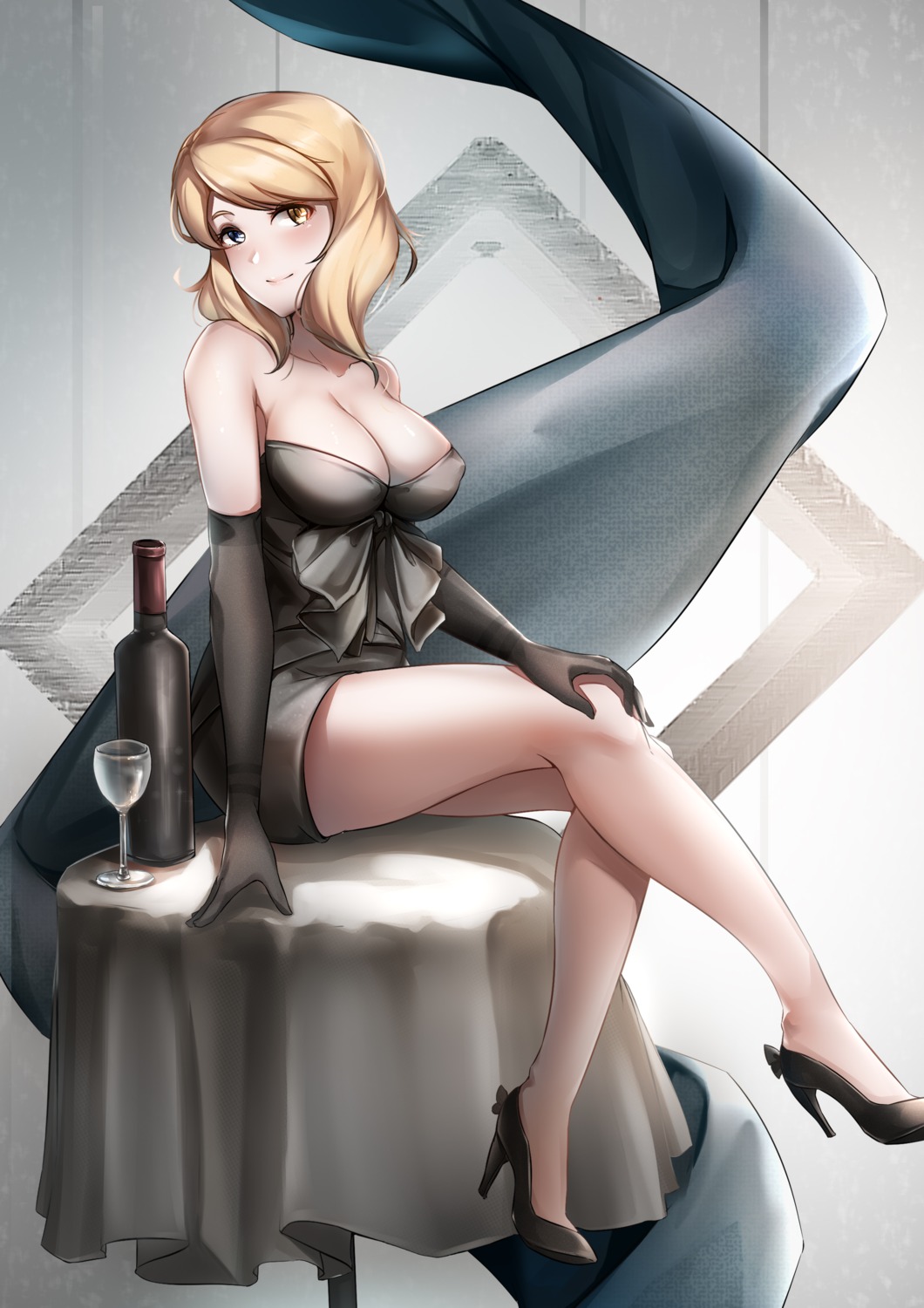 cleavage dress heels heterochromia lubikaya1 no_bra renown_(zhanjianshaonv) zhanjianshaonv