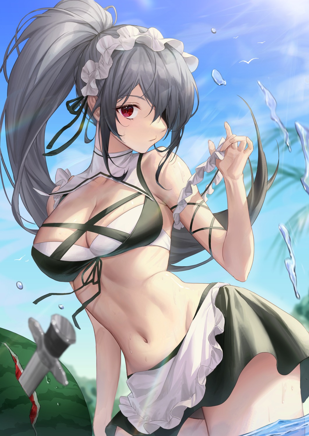 bikini eyepatch hyun9164 maid mobile_legends_adventure swimsuits tokinibara weapon wet