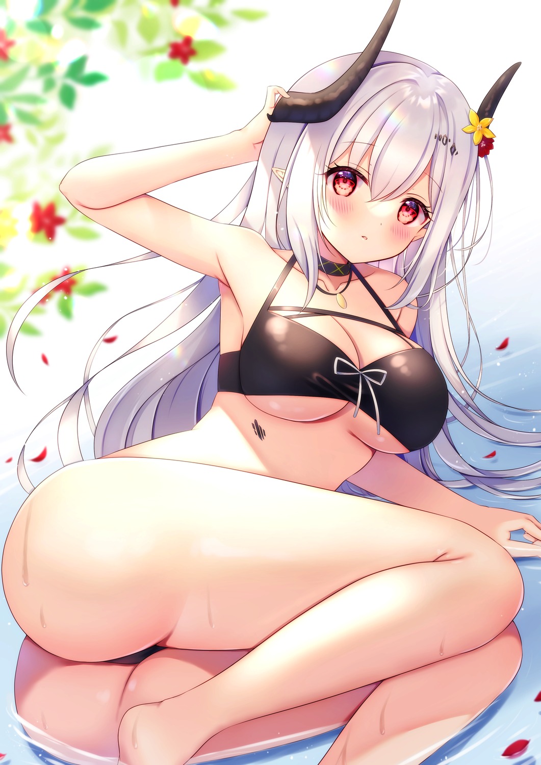 arknights ass bikini horns miwauni mudrock_(arknights) pointy_ears swimsuits thong wet