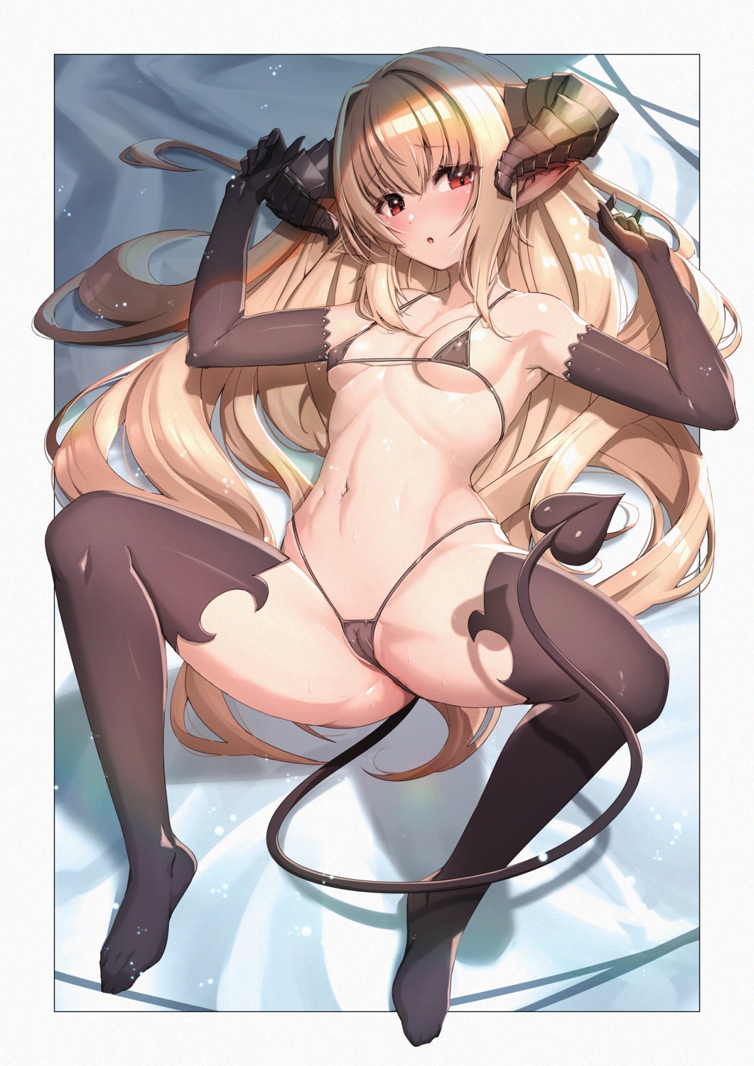 bikini cameltoe erect_nipples horns jjjjjjj pointy_ears swimsuits tail thighhighs thong