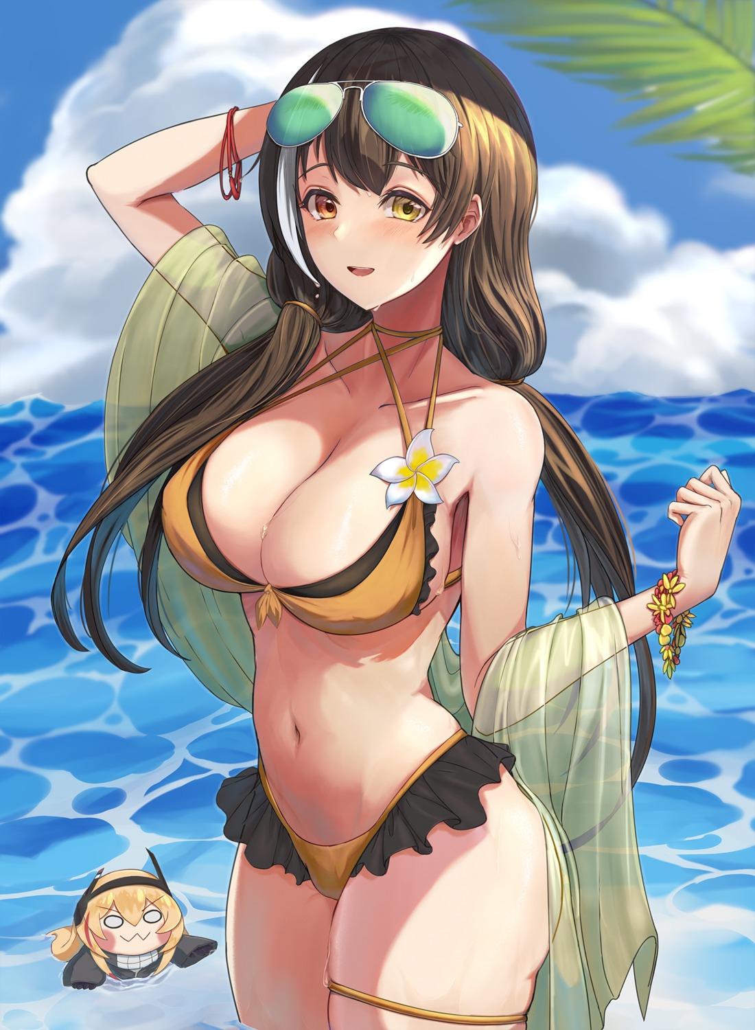 bikini chibi garter girls_frontline heterochromia megane sumtj swimsuits wet