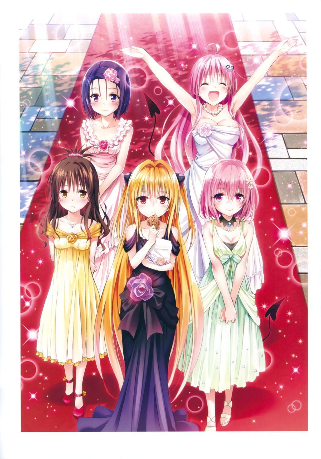 cleavage dress golden_darkness lala_satalin_deviluke momo_velia_deviluke no_bra peke sairenji_haruna tail to_love_ru to_love_ru_darkness yabuki_kentarou yuuki_mikan