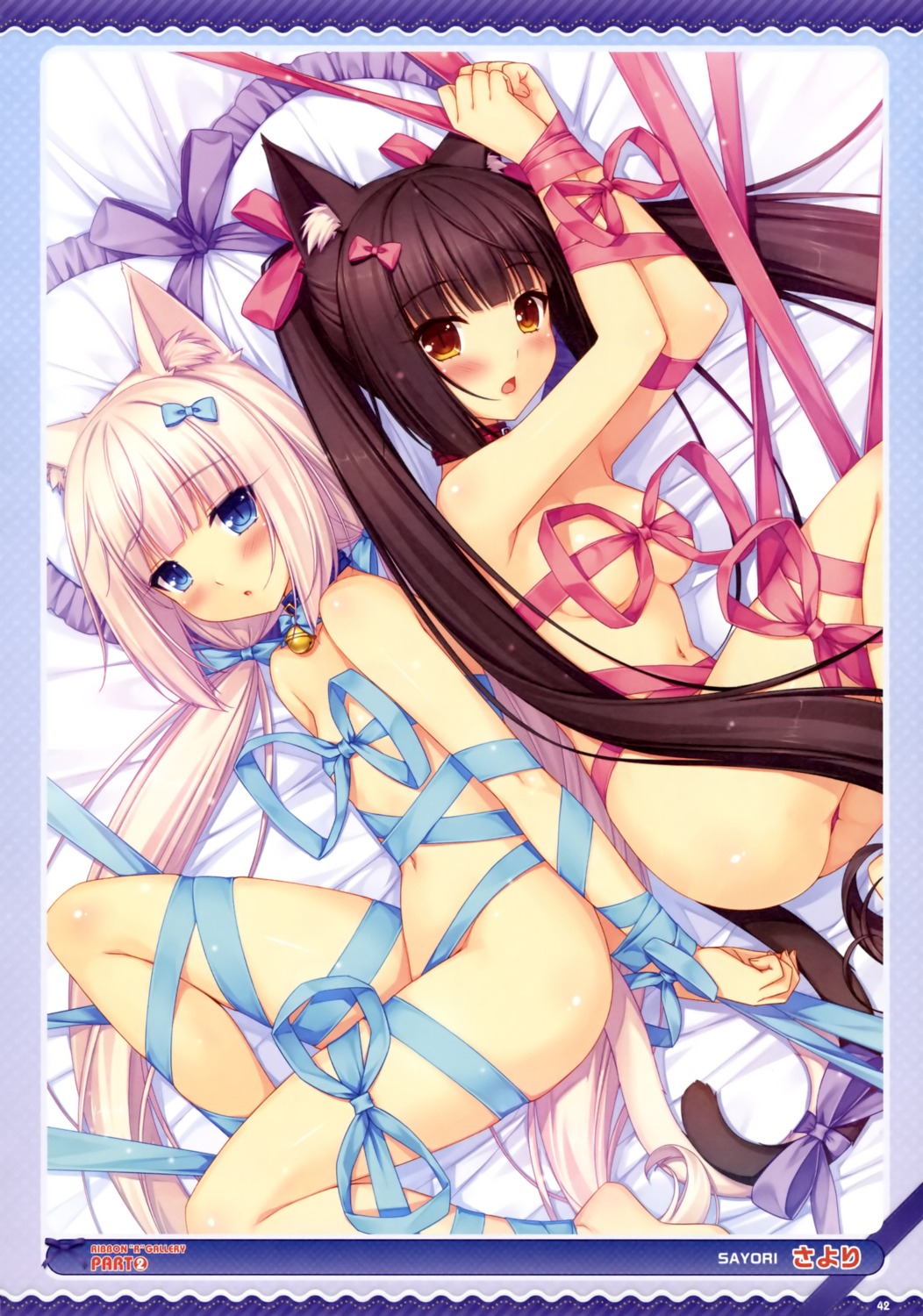 animal_ears chocola naked_ribbon nekomimi nekopara sayori vanilla