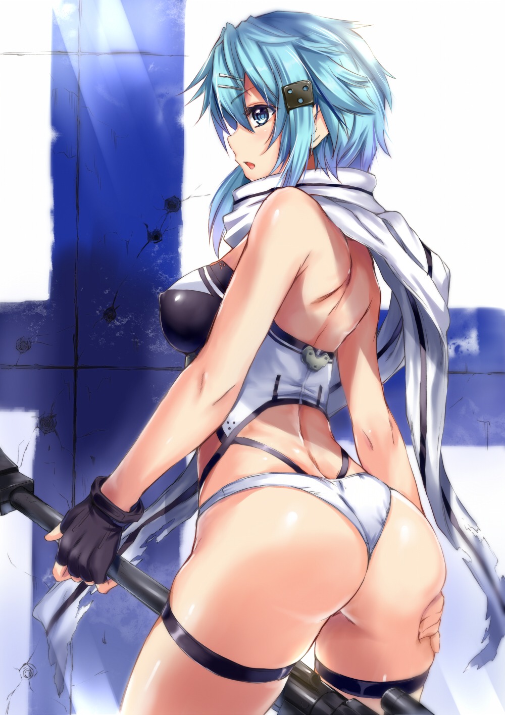 ass erect_nipples garter gun gun_gale_online kamishiro_ryuu pantsu sinon sword_art_online torn_clothes