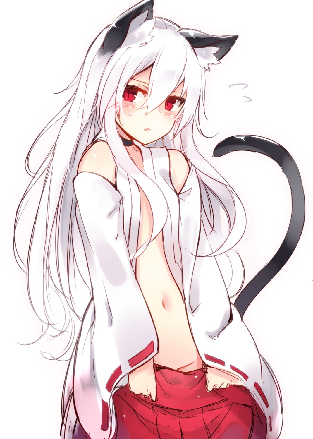 animal_ears miko nekomimi no_bra nopan open_shirt otokuyou tail undressing